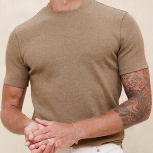 Banana Republic Slim Fit Mini Ribbed Shirt, Truffle (Tan/Camel), Large, EUC